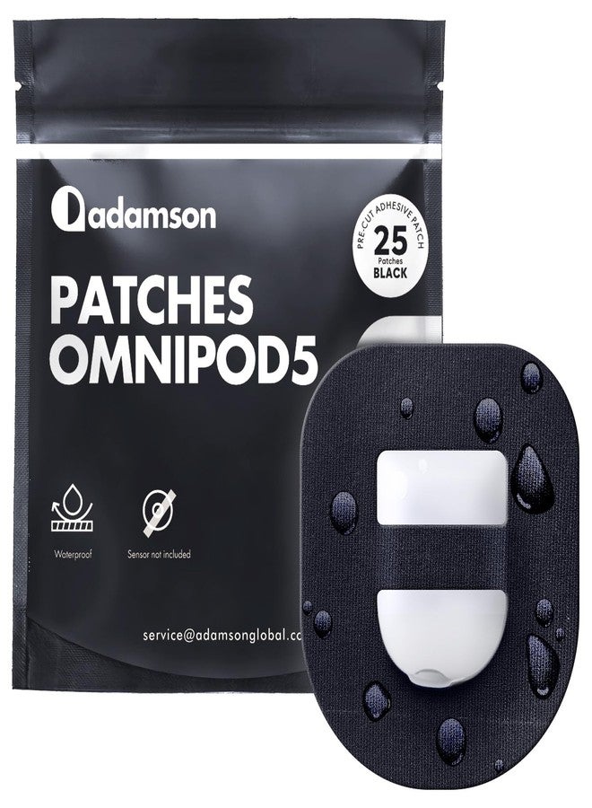 Adamson Omnipod 5 Overpatches – 25 Waterproof Omnipod 5 Adhesive Patches, Sweatproof & Skin-Friendly, No Glue on Center, Easy to Apply & Remove, Secure Hold for Active Lifestyles – Black - Image 1